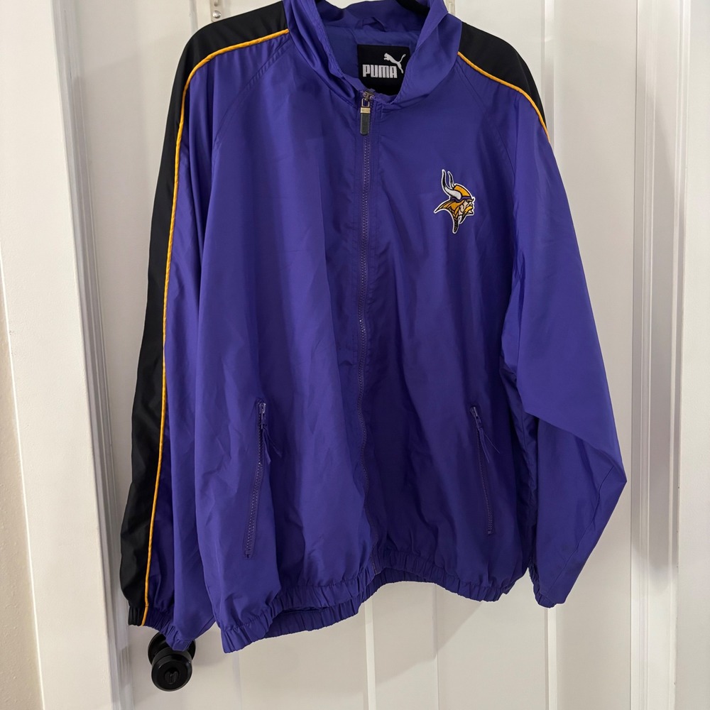 Vintage Puma Minnesota Vikings NFL Track Jacket Purple Black Gold Men's Size XL - Picture 2 of 7